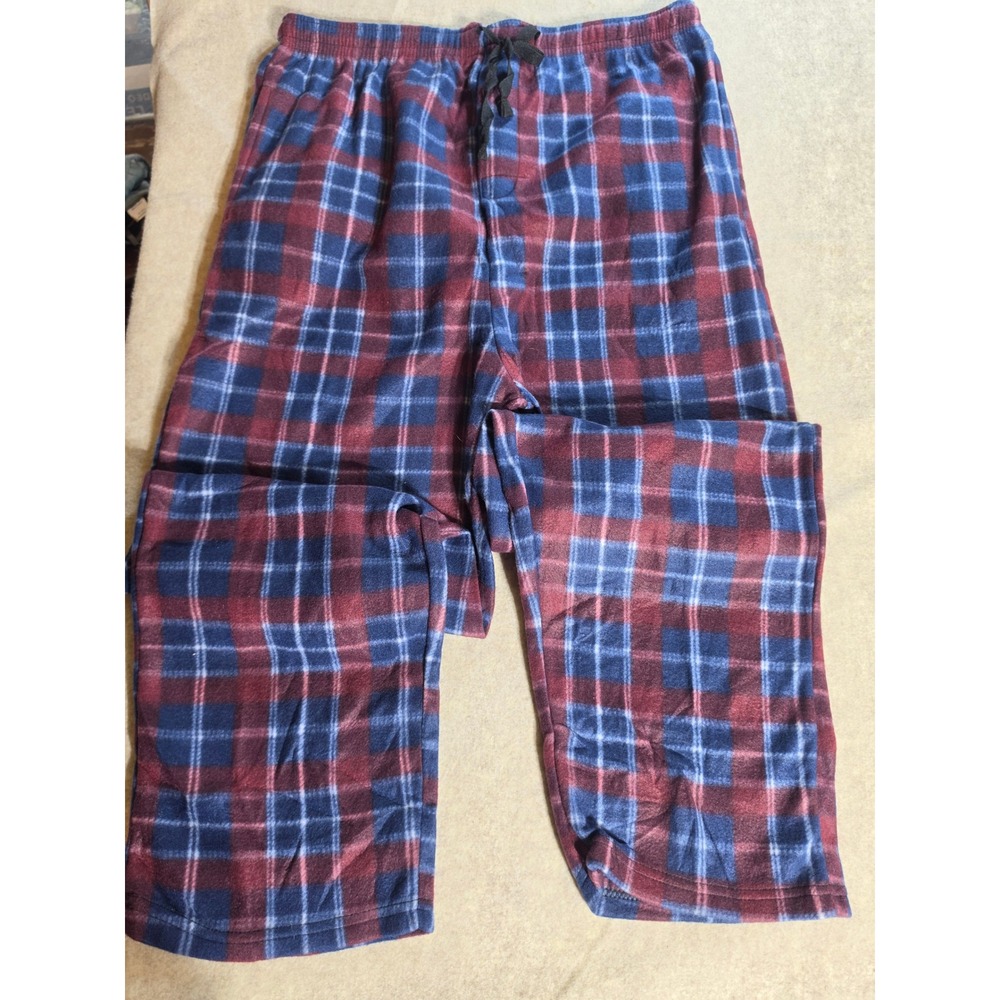 Daresay Mens Fleece Pajama Pants XL Blue Burgundy Plaid Lounge Sleepwear